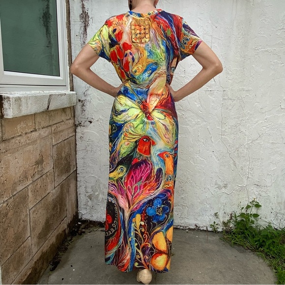 Noracora Long Maxi Peacock Multi Color Double Slit Maxi Dress! - Picture 5 of 10